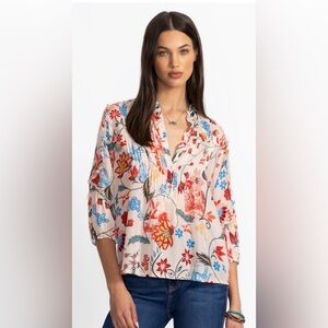 Johnny Was Womens  Zeeland Silk Blouse White Floral M